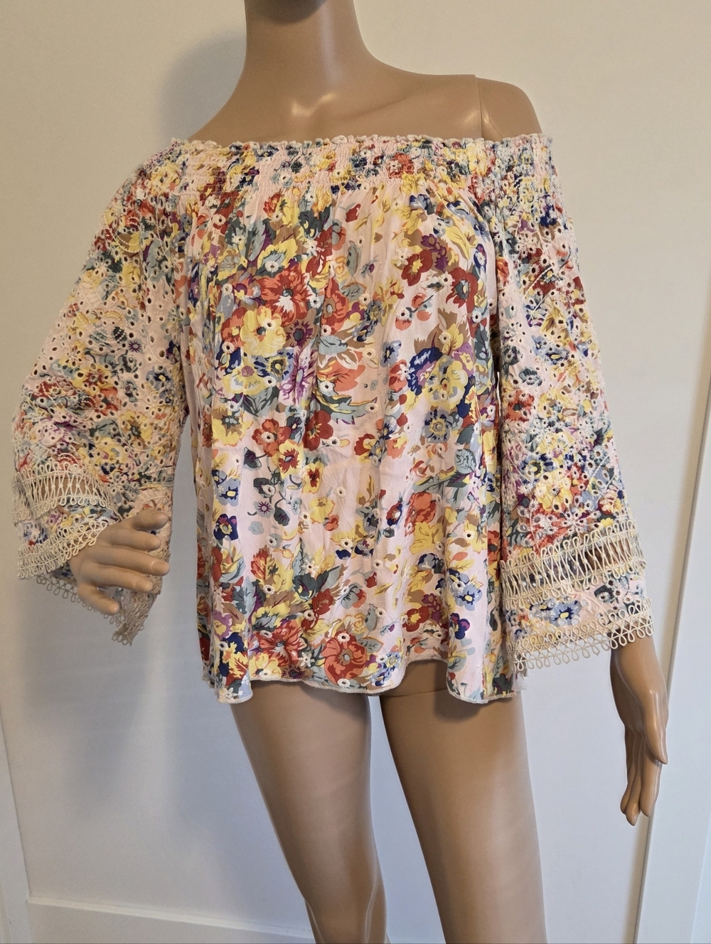 Funsport Multi Coloured  Floral Boho Style Blouse Bell Sleeves
